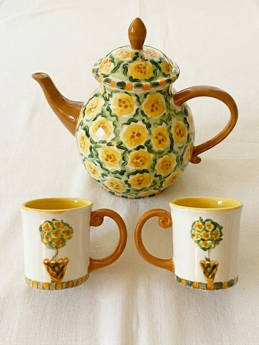 Vintage 90s Waterfield Studio Teapot Mug Set Tea Set Handmade Granny Cottagecore